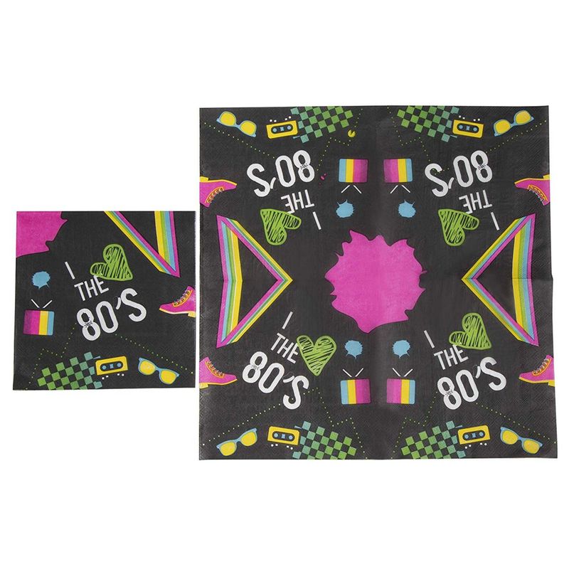 80's Party Bundle, Includes Plates, Napkins, Cups, and Cutlery (24 Guests,144 Pieces)