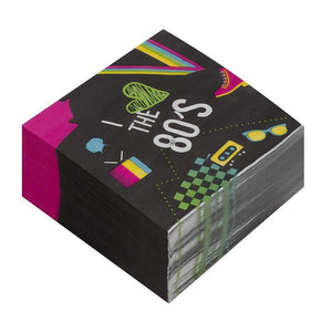 80’s Party Napkins, Black (6.5 x 6.5 Inches, 150 Pack)