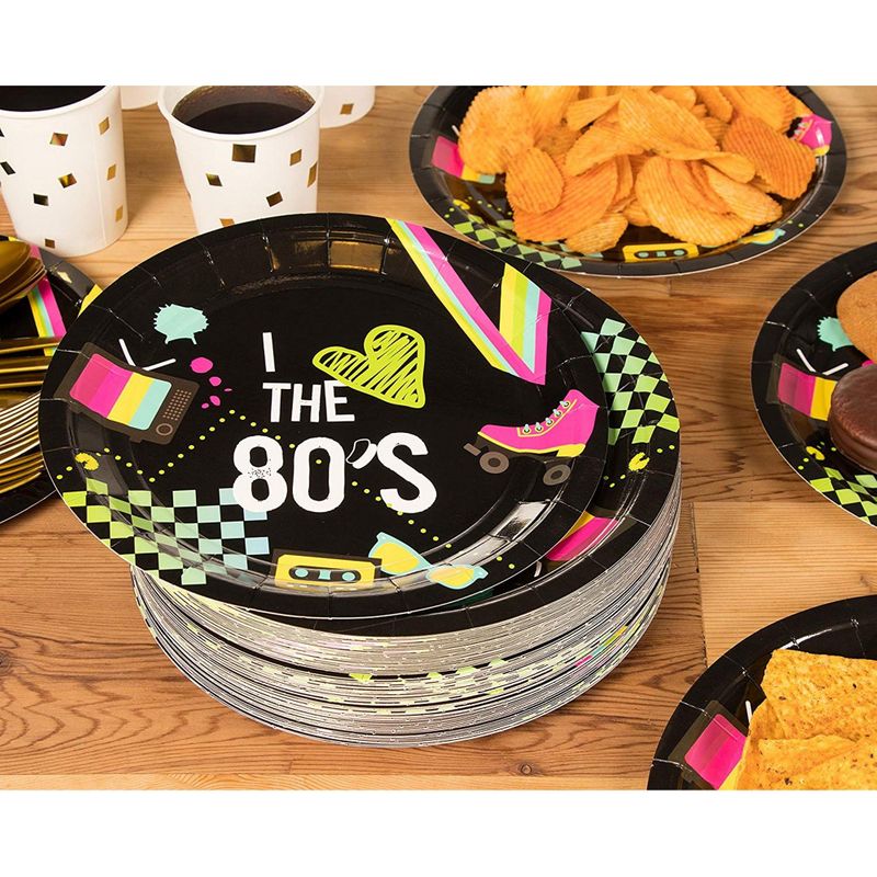 80 Pack of Paper Plates for 80’s Party Decorations (9 Inches)
