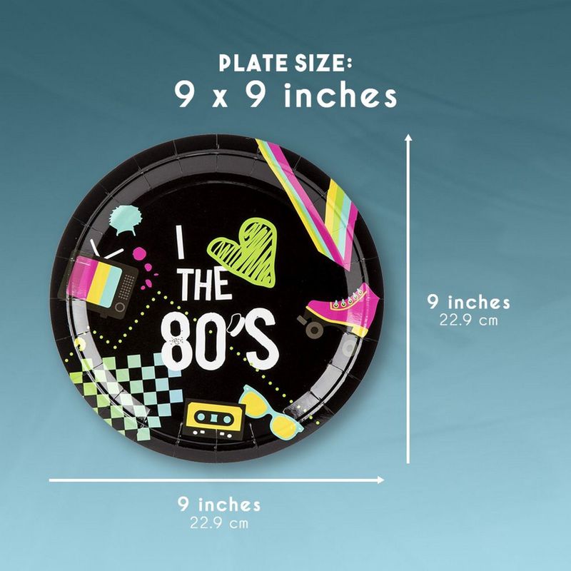 80 Pack of Paper Plates for 80’s Party Decorations (9 Inches)