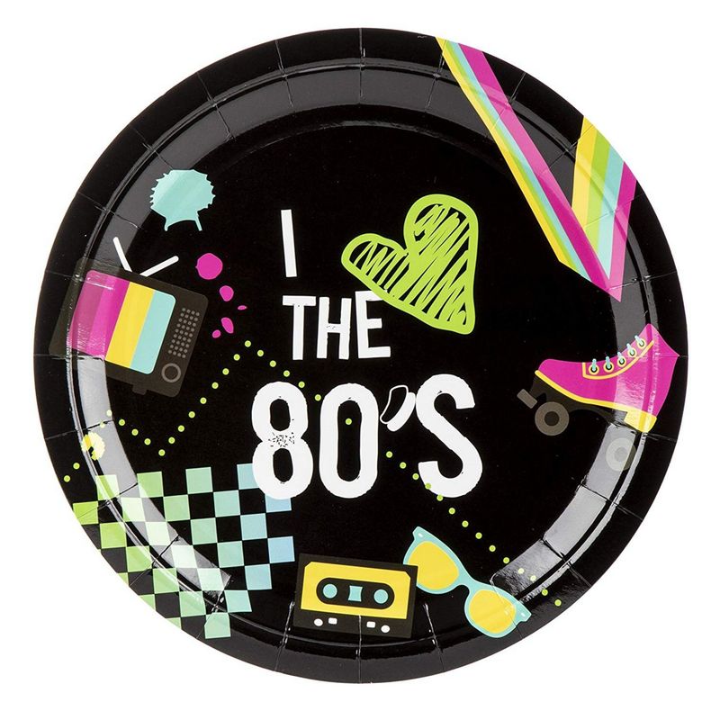 80 Pack of Paper Plates for 80’s Party Decorations (9 Inches)