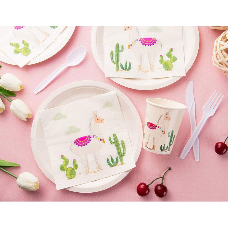 Llama Party Bundle, Includes Plates, Napkins, Cups, and Cutlery (24 Guests,144 Pieces)