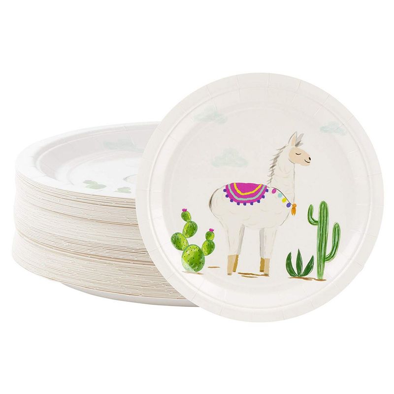 Disposable Plates - 80-Count Paper Plates, Llama Party Supplies for Appetizer, Lunch, Dinner, and Dessert, Kids Birthdays, 9 x 9 Inches