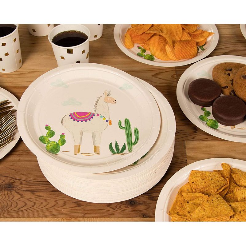 Disposable Plates - 80-Count Paper Plates, Llama Party Supplies for Appetizer, Lunch, Dinner, and Dessert, Kids Birthdays, 9 x 9 Inches