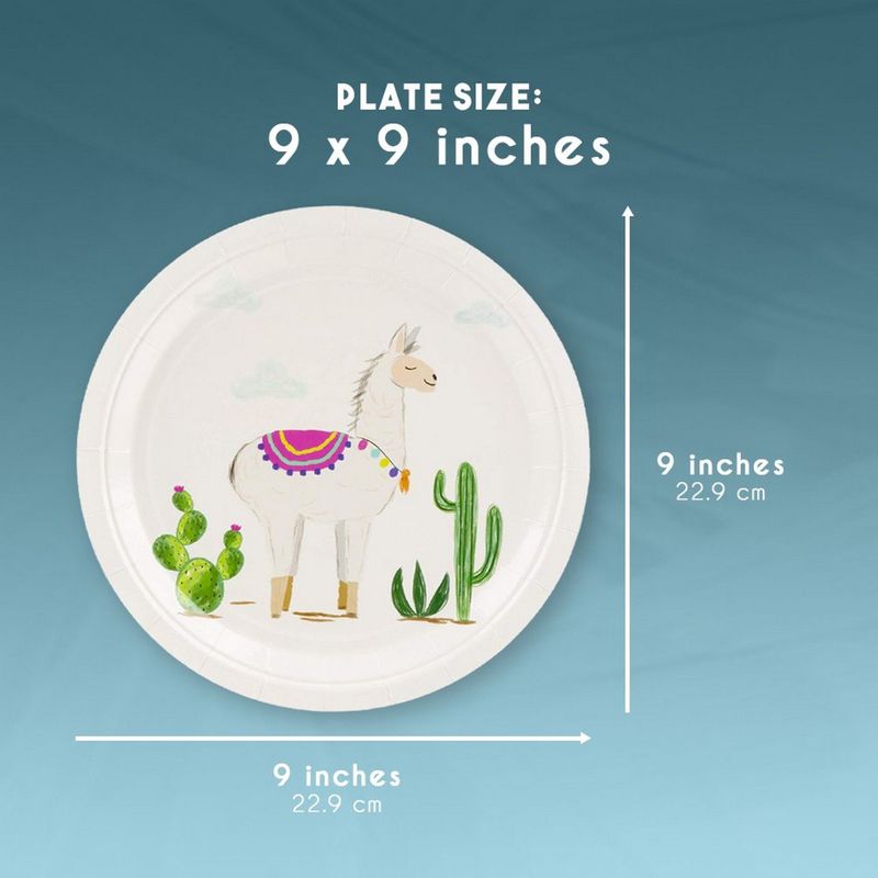 Disposable Plates - 80-Count Paper Plates, Llama Party Supplies for Appetizer, Lunch, Dinner, and Dessert, Kids Birthdays, 9 x 9 Inches