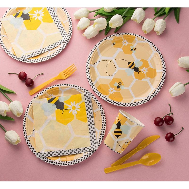 Bumble Bee Party Bundle, Includes Plates, Napkins, Cups, and Cutlery (24 Guests,144 Pieces)