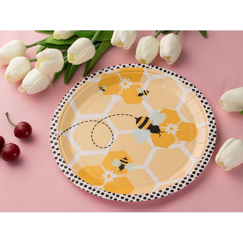 Disposable Plates - 80-Count Paper Plates, Bumble Bee Party Supplies for Appetizer, Lunch, Dinner, and Dessert, Kids Birthdays, 9 x 9 Inches