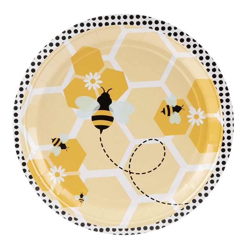 Disposable Plates - 80-Count Paper Plates, Bumble Bee Party Supplies for Appetizer, Lunch, Dinner, and Dessert, Kids Birthdays, 9 x 9 Inches