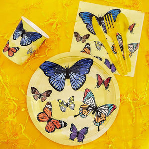 Butterfly Party Supplies – Serves 24 – Includes Plates, Knives, Spoons, Forks, Cups and Napkins. Perfect Birthday Party Pack for Girls Themed Parties, Butterfly Pattern