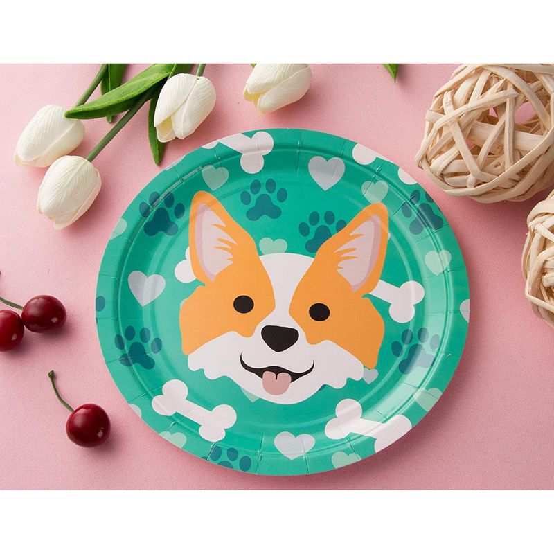 Disposable Plates - 80-Count Paper Plates, Dog Party Supplies for Appetizer, Lunch, Dinner, and Dessert, Corgi, 9 x 9 Inches