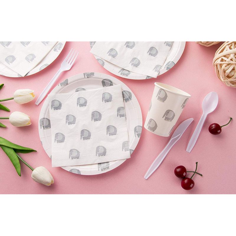 Elephant Baby Shower Party Bundle, Plates, Napkins, Cups & Cutlery (24 Guests,144 Pieces)