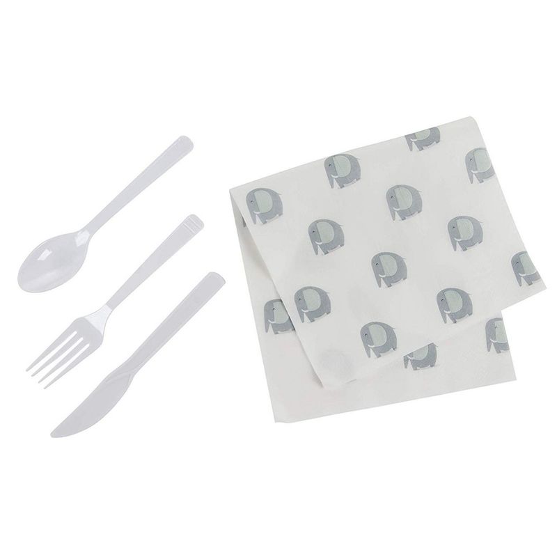 Elephant Baby Shower Party Bundle, Plates, Napkins, Cups & Cutlery (24 Guests,144 Pieces)