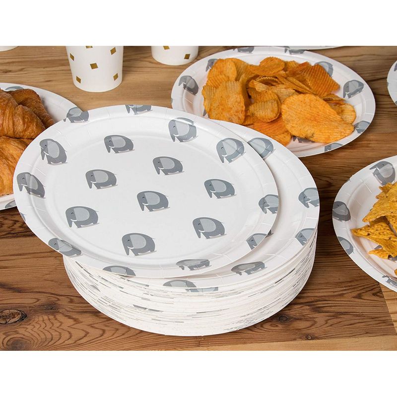 Disposable Plates - 80-Count Paper Plates, Elephant Party Supplies for Appetizer, Lunch, Dinner, and Dessert, Baby Shower, 9 x 9 Inches