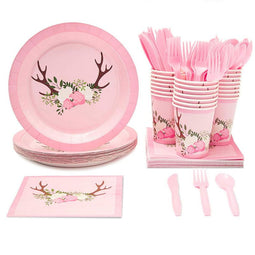 Rustic Floral Party Bundle, Includes Plates, Napkins, Cups, and Cutlery (24 Guests,144 Pieces)