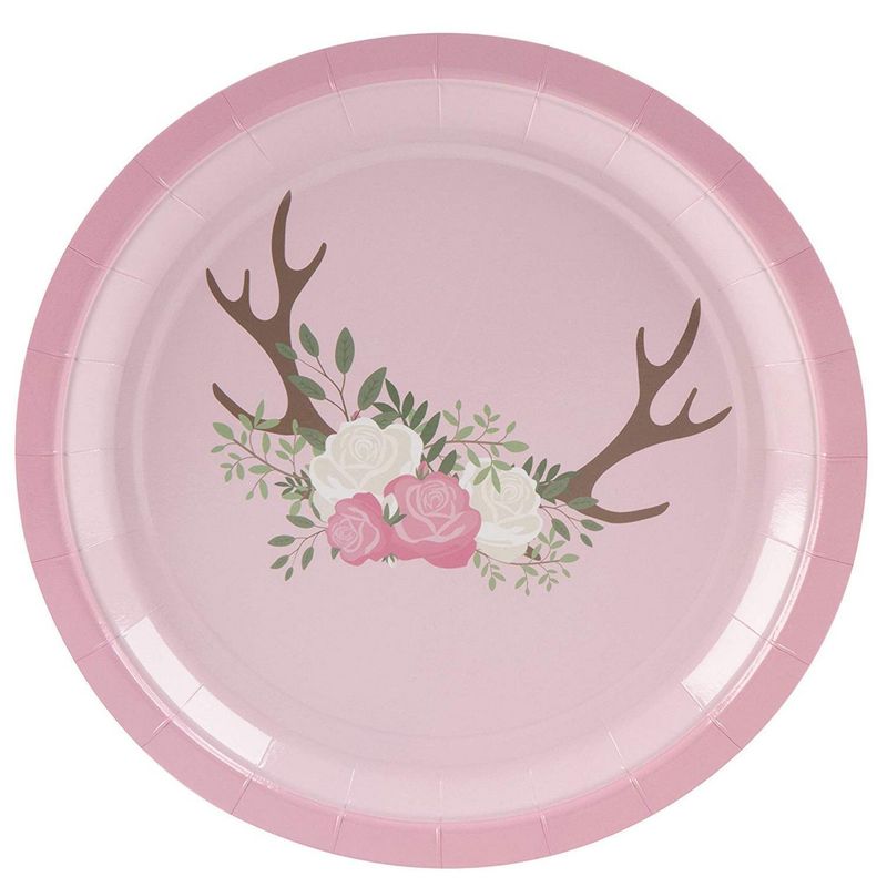 Disposable Plates - 80-Count Paper Plates, Bridal and Baby Shower Party Supplies for Appetizer, Lunch, Dinner, and Dessert, Floral Deer Pattern, 9 x 9 Inches