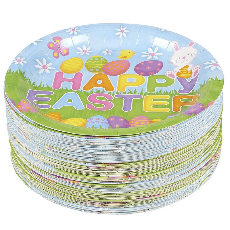 Easter Party Plates with Egg Design, Happy Easter Message (7 In., 80-Pack)