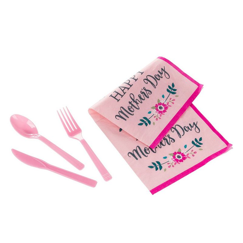 Happy Mother’s Day Dinnerware Plates, Cutlery, Cups, Napkins (Serves 24, 144 Pieces)