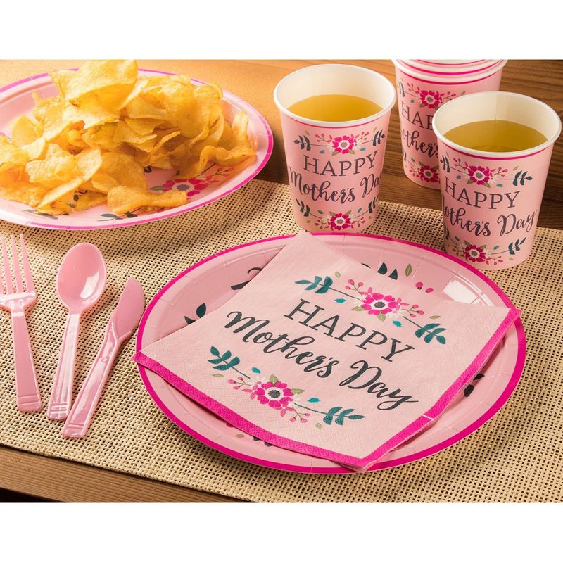 Happy Mother’s Day Dinnerware Plates, Cutlery, Cups, Napkins (Serves 24, 144 Pieces)