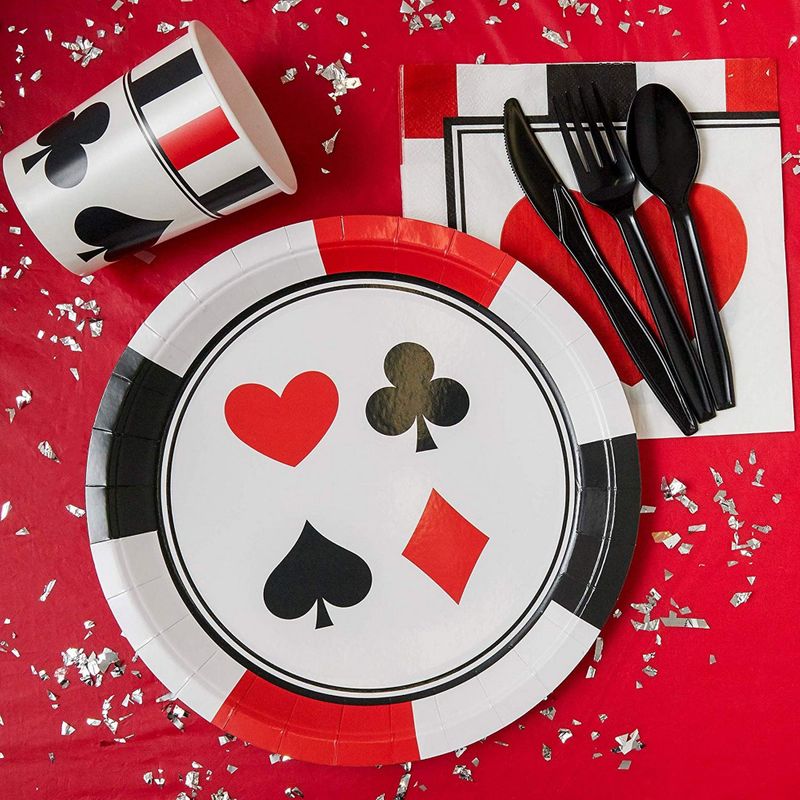 Casino Party Bundle, Includes Plates, Napkins, Cups, and Cutlery (24 Guests,144 Pieces)