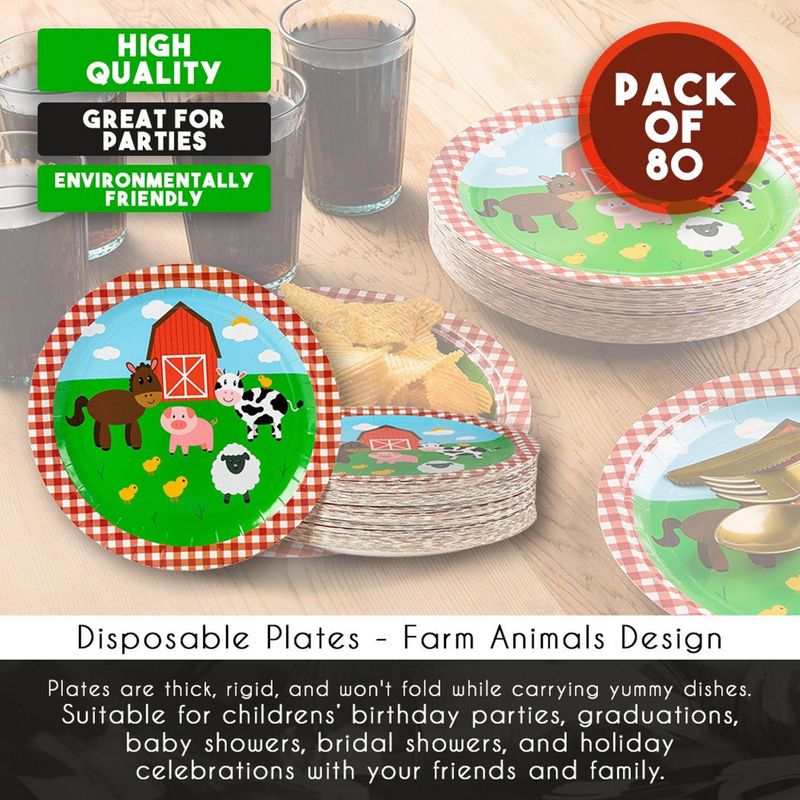 Farm Birthday Party Supplies, Farmhouse Plates (9 in., 80 Pack)