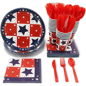 Red, White and Blue Patriotic Party Bundle, Plates, Napkins, Cups, Cutlery (24 Guests)