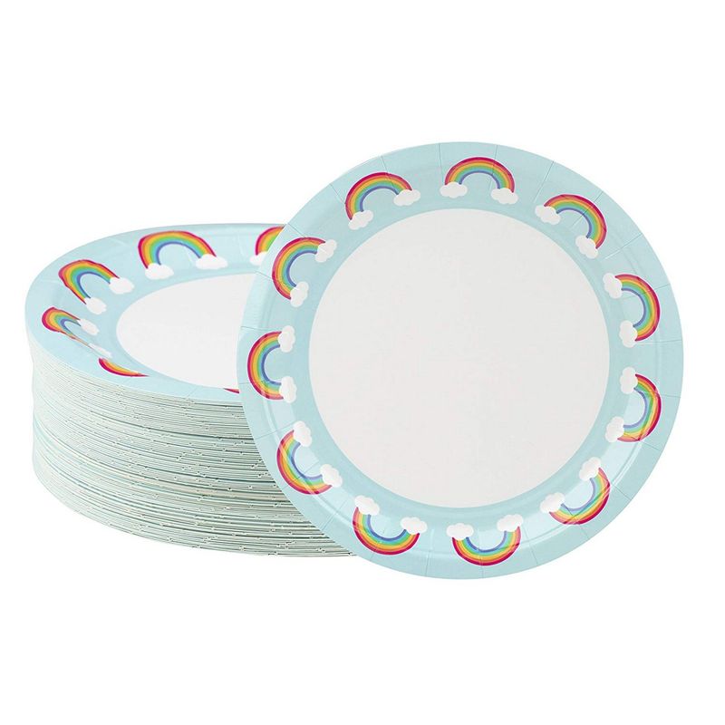 Disposable Plates - 80-Count Paper Plates, Rainbow Party Supplies for Appetizer, Lunch, Dinner, and Dessert, Kids Birthdays, 9 x 9 inches