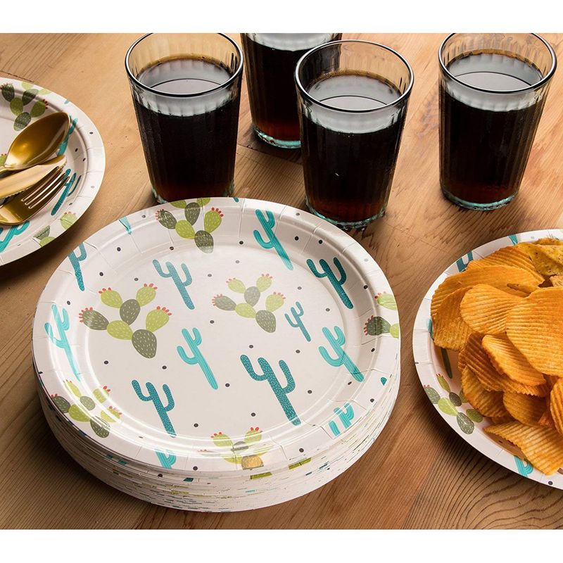 Disposable Plates - 80-Count Paper Plates, Cactus Party Supplies for Appetizer, Lunch, Dinner, and Dessert, Kids Birthdays, 9 x 9 inches
