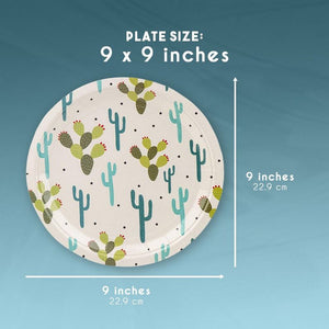 Disposable Plates - 80-Count Paper Plates, Cactus Party Supplies for Appetizer, Lunch, Dinner, and Dessert, Kids Birthdays, 9 x 9 inches