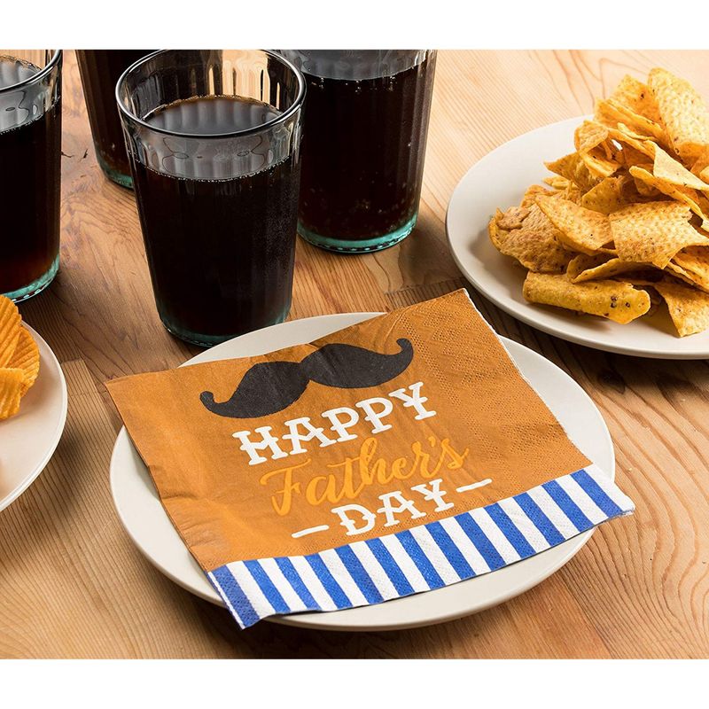 Happy Father's Day Decorations, Paper Napkins with Mustache (6.5 x 6.5 In, 150 Pack)