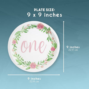 Paper Plates in Floral Design, 1st Birthday Party Supplies (9 In, 80 Count)