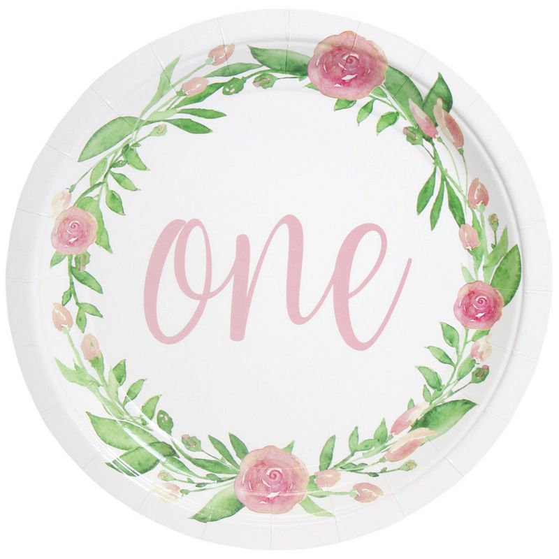 Paper Plates in Floral Design, 1st Birthday Party Supplies (9 In, 80 Count)