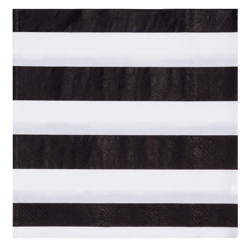 Cocktail Napkins - 150-Pack Luncheon Napkins, Disposable Paper Napkins Party Supplies for Kids Birthdays, 2-Ply, Black and White Striped Design, Unfolded 13 x 13 Inches, Folded 6.5 x 6.5 Inches