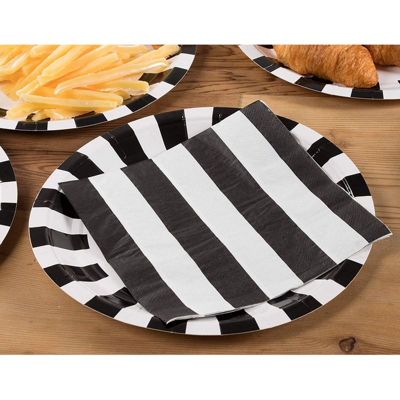 Cocktail Napkins - 150-Pack Luncheon Napkins, Disposable Paper Napkins Party Supplies for Kids Birthdays, 2-Ply, Black and White Striped Design, Unfolded 13 x 13 Inches, Folded 6.5 x 6.5 Inches