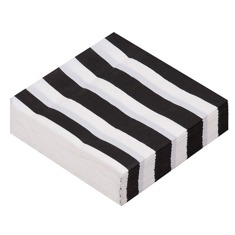 Cocktail Napkins - 150-Pack Luncheon Napkins, Disposable Paper Napkins Party Supplies for Kids Birthdays, 2-Ply, Black and White Striped Design, Unfolded 13 x 13 Inches, Folded 6.5 x 6.5 Inches