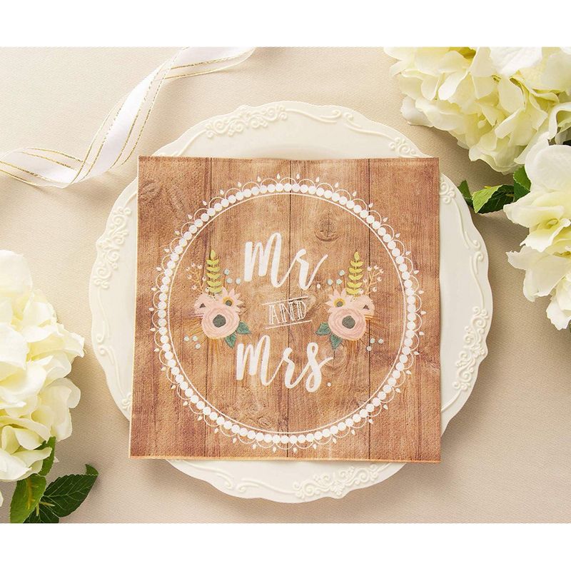 Mr. and Mrs. Paper Napkins for Weddings, (6.5 x 6.5 In, 150 Pack)