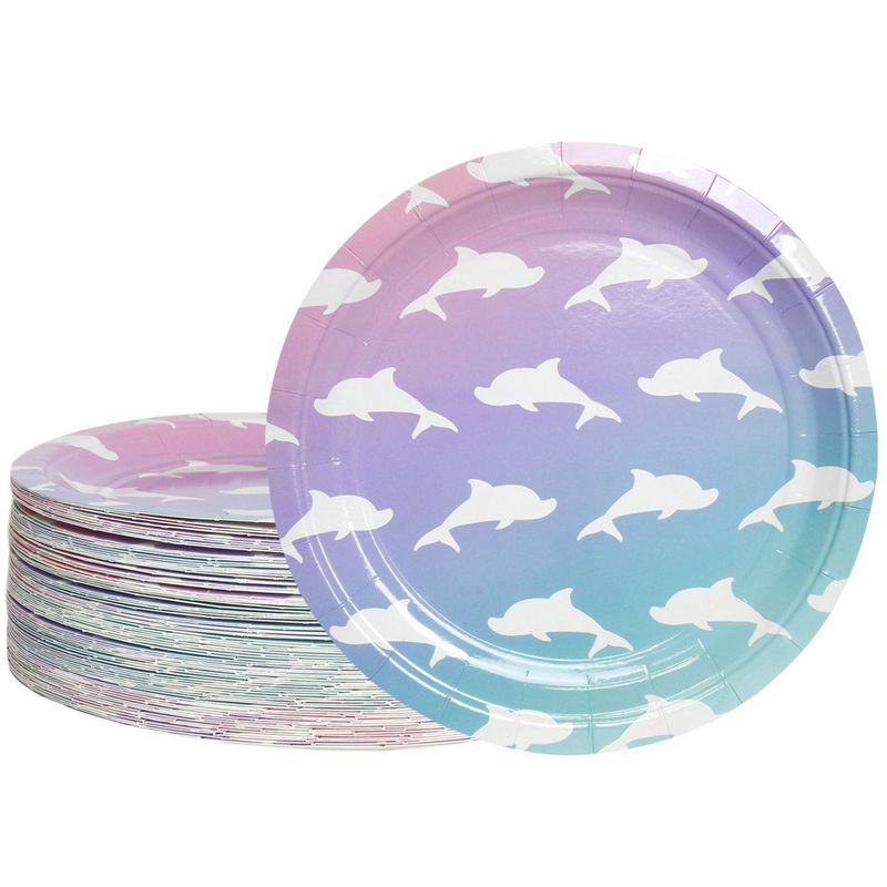 Disposable Plates - 80-Count Paper Plates, Dolphin Party Supplies for Appetizer, Lunch, Dinner, and Dessert, Kids Birthdays, 9 Inches in Diameter