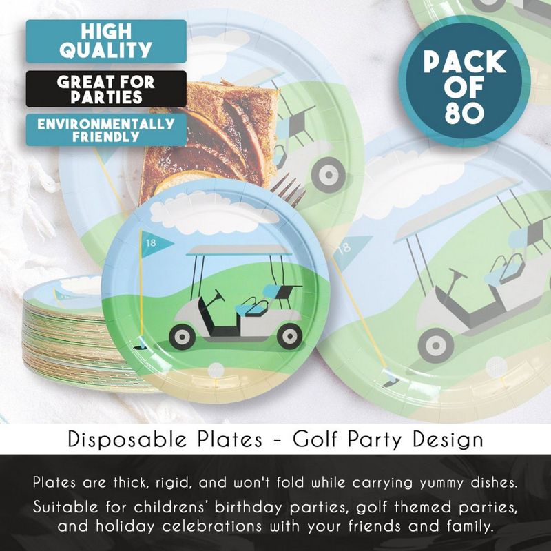 Disposable Plates - 80-Count Paper Plates, Golf Party Supplies for Appetizer, Lunch, Dinner, and Dessert, Kids Birthdays, 9 inches in Diameter