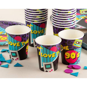 90’s Party Decorations, Paper Plates, Napkins, Cups and Plastic Cutlery (Serves 24, 144 Pieces)