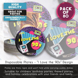 Paper Plates for 90s Party Supplies for Birthdays (9 Inches, 80 Count)
