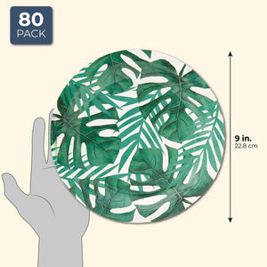 Blue Panda Tropical Paper Party Plates, 9 Inches (80 Count), Green Palm Leaves
