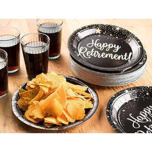 Disposable Plates - 80-Count Paper Plates, Happy Retirement Party Supplies for Appetizer, Lunch, Dinner, and Dessert, 9 x 9 Inches