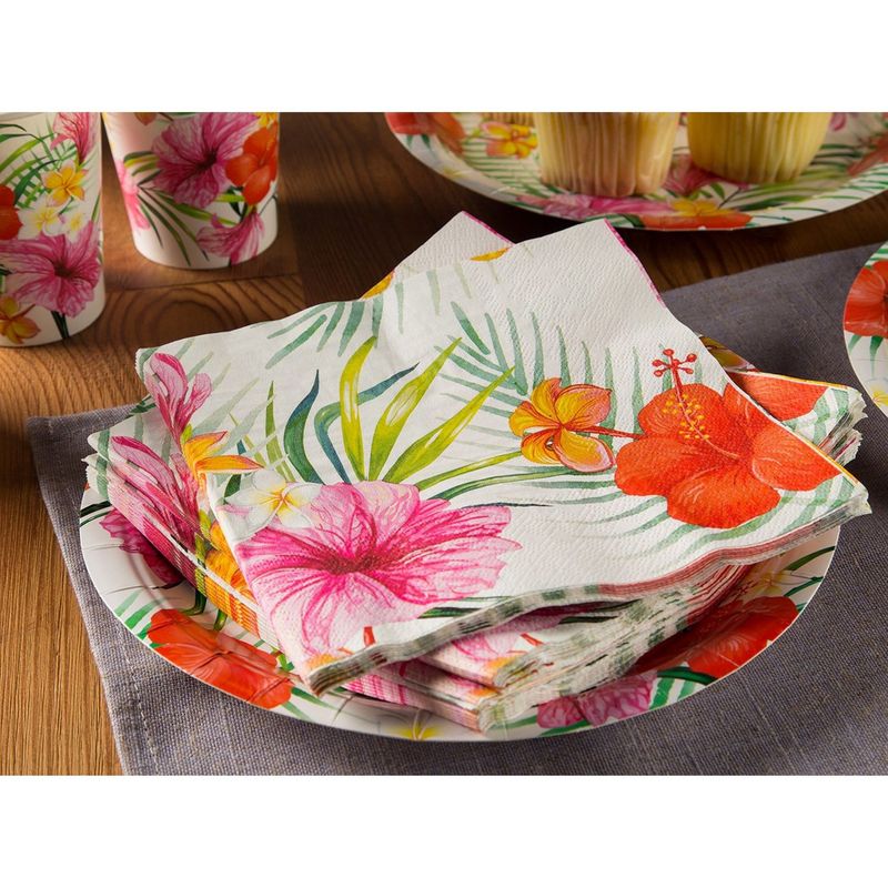 Hawaiian Luau Dinnerware Set, Tropical Party Supplies (Serves 24, 144 Pieces)