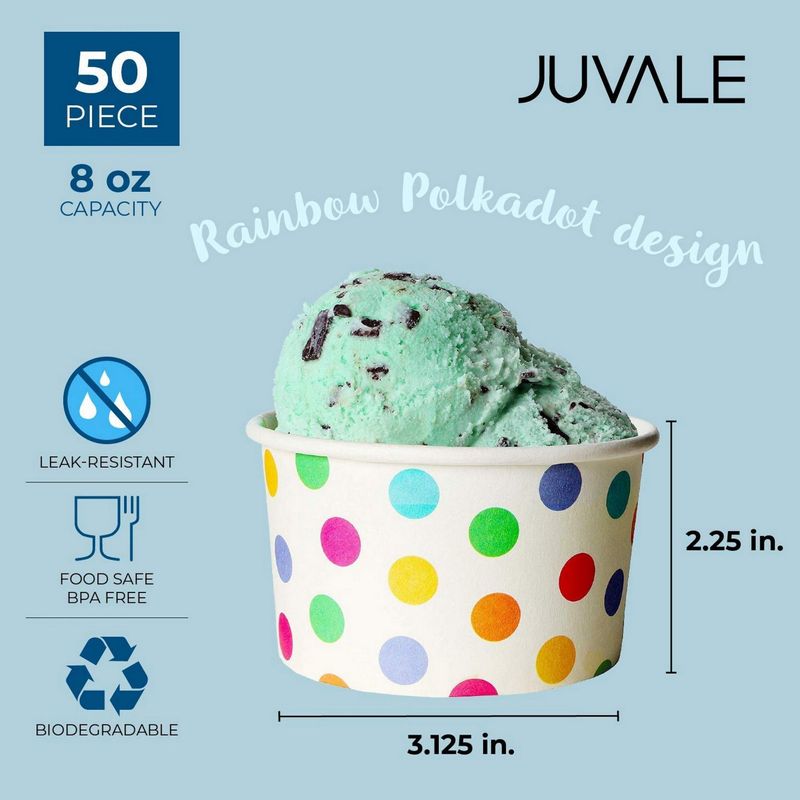 Juvale 50-Count Paper Ice Cream Sundae Cups, Yogurt Dessert Bowls, Rainbow Polka