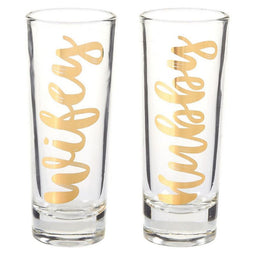 Party Shot Glasses - Hubby Wifey Couple Shot Glasses with Gold Foil Print for Newlyweds, Anniversary, Bridal Shower, and Engagement - Set of 2, 2 oz Each