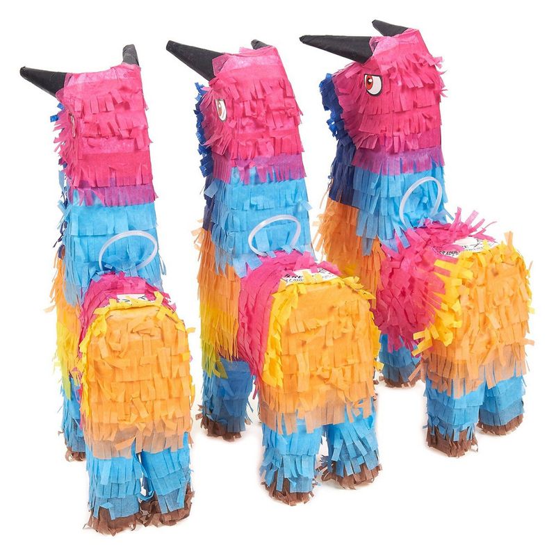 Rainbow Bull Pinatas for Cinco de Mayo, Kid's Birthday Party (Mini, 3 Pack)