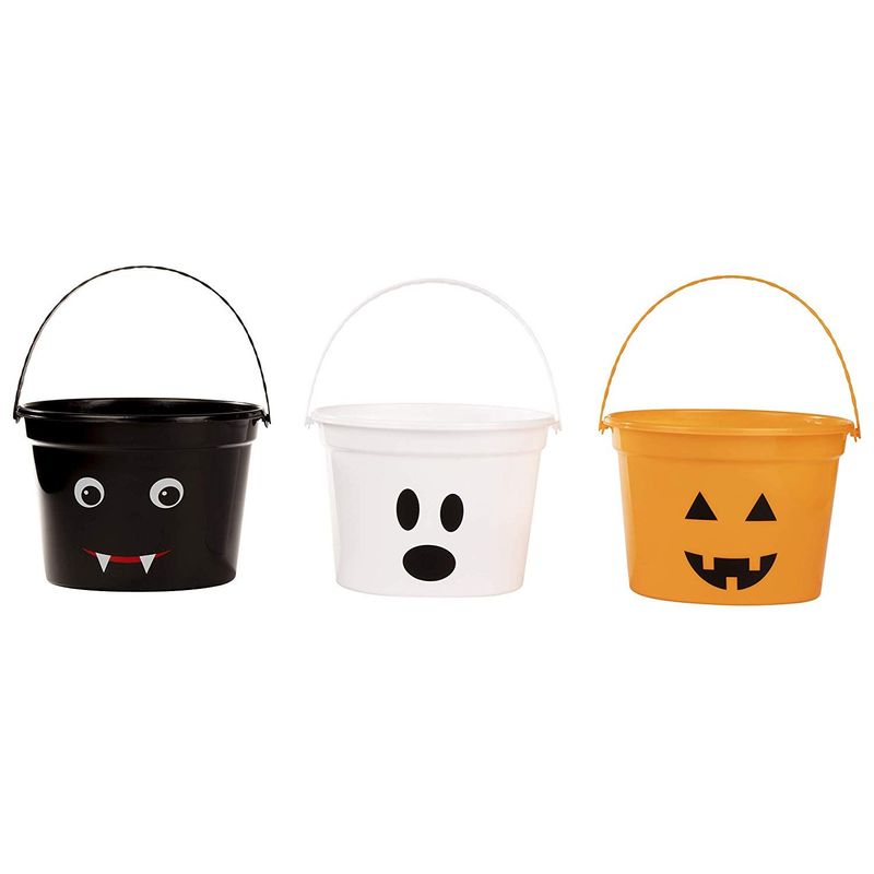 Blue Panda Halloween Buckets for Trick-or-Treating (8 x 6 Inches, 3-Pack)