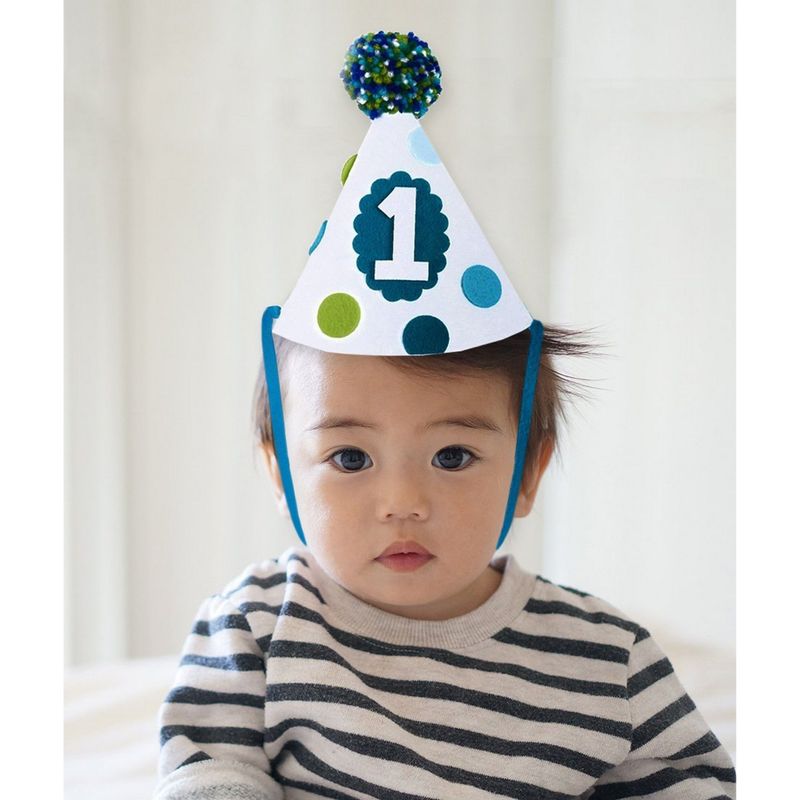 High Chair Decorations for 1st Birthday - 2-Piece Set - Boys' First Year Birthday Party Pack - Includes Felt Birthday Party Banner and Felt Party Hat - Birthday Party Supplies, Blue