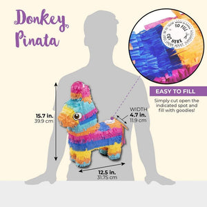 Donkey Pinata for Kids Birthday Party, Cinco De Mayo Decorations (12.5 x 15 x 4.7 In)