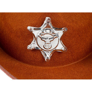 Cowboy Sheriff's Hat for Kids - 4-Pack Novelty Children Cowboy Western Hats with Badge for Birthdays, Party Favors, Brown