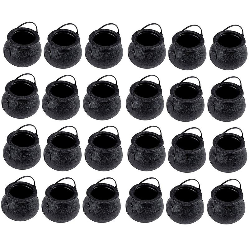 Halloween Mini Plastic Cauldrons, Novelty Candy Holder Buckets (24 Pack)